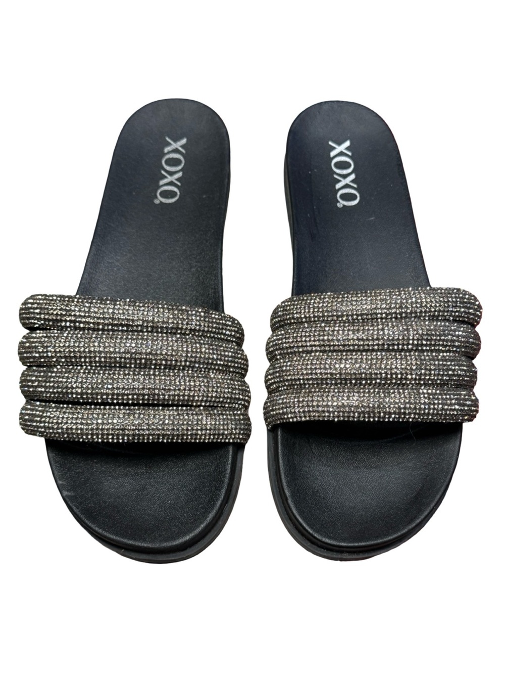▪️🪩◾️XOXO Black Slide Sandals‎ with Bling Crystal Sparkling Straps ◾️🪩▪️